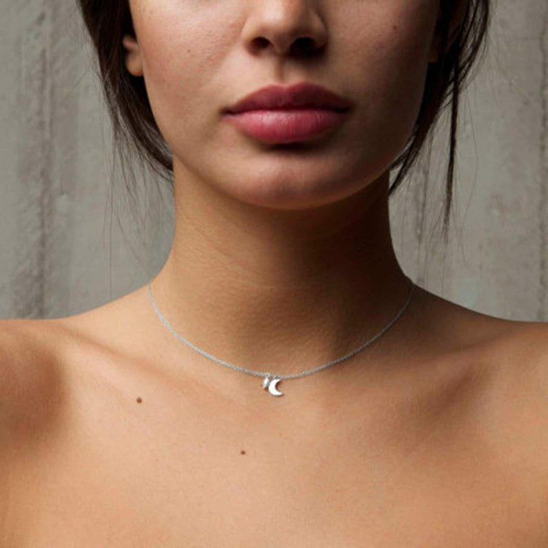 [Australia] - Yienate Fashion Tiny Moon Pearl Pendant Necklace Chain Dainty Boho Charm Necklace Jewelry for Women and Girls (Silver) Silver 