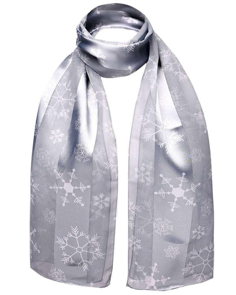 [Australia] - BasicSense Christmas Neck Scarf Satin Reindeer Gingerbread Santa Claus Poinsettia Snow Winter Snowflake Print Xmas Scarves Snowflake - Silver Grey 