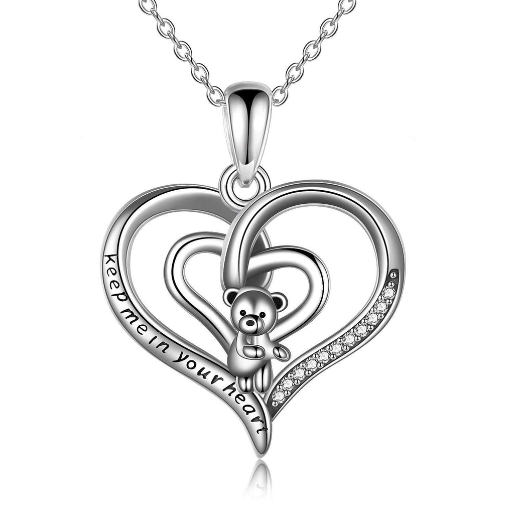 [Australia] - YFN Bear Necklaces Heart Bear Necklace Cute Silver Jewelry Gift Women Girls Daugther 