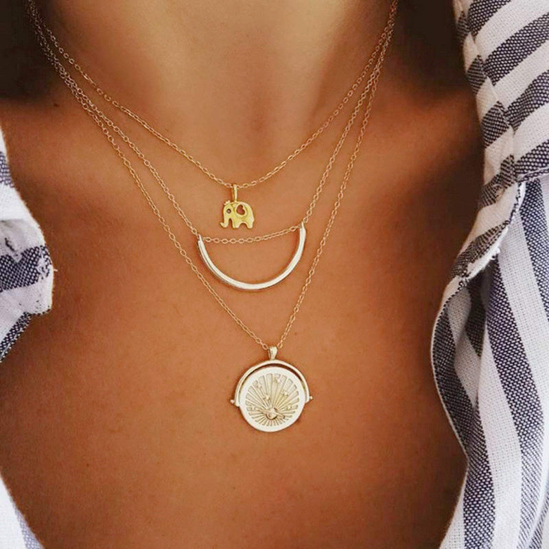 [Australia] - TseenYi Boho Coin Elephant Necklace Gold Layered Tube Chain Necklace Choker Multi Layer Clavicle Necklaces Jewelry for Women and Girls 