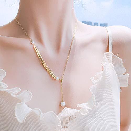 [Australia] - TseenYi Pearl Lariat Chain Necklace Gold Long Y Necklace Boho Fishbone Necklaces Jewelry for Women and Girls (Gold) Gold 