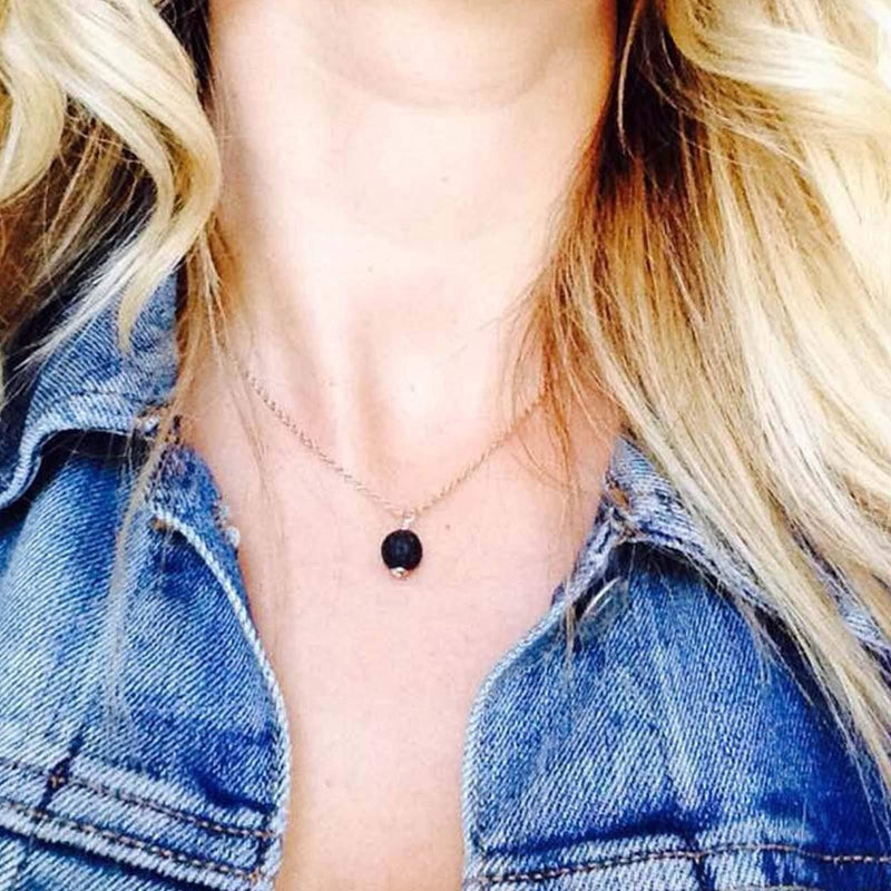 [Australia] - TseenYi Lava Stone Pendant Necklace Choker Silver Lava Rock Chain Necklace Short Diffuser Pendant Necklaces Jewelry for Women and Girls 