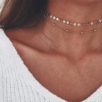 [Australia] - TseenYi Layered Coins Disc Necklace Choker Boho Gold Satellite Chain Necklace Short Trendy Necklaces Jewelry for women and Girls (Gold) 