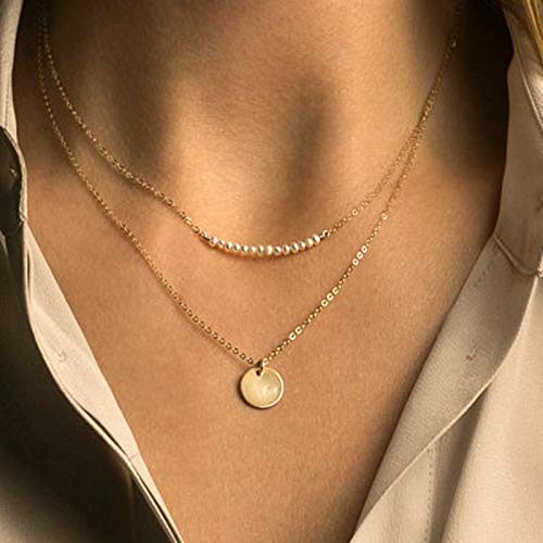 [Australia] - TseenYi Boho Coin Disc Necklace Choker Gold Layering Chain Necklace Tiny Pearls Necklaces Jewelry for Women and Girls 