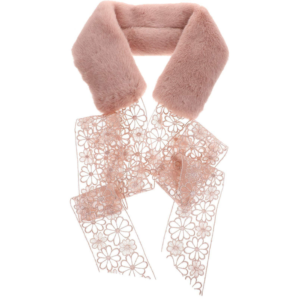 [Australia] - SOIMISS Faux Fur Scarf Winter Warm Soft Cozy Neck Warmer Fall Lace Brushed Wrap Collar Shawl Shrug Winter Plush Scarf for Women Girls Pink 