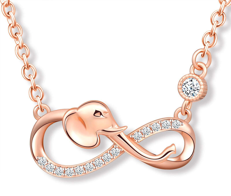 [Australia] - MicLee Women's girl's Necklace pendant, 925 Sterling Silver necklace, Cute elephant and infinity symbol necklace, Unique animal design necklace pendant, Inlaid zircon, shining pendant, silver Rose Gold 