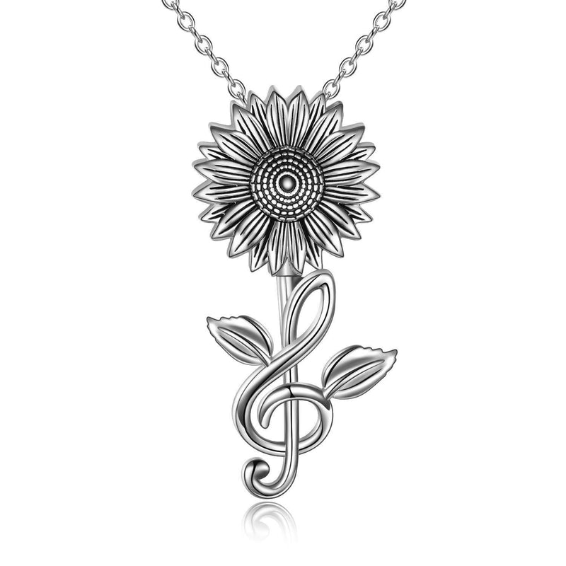 [Australia] - 925 Sterling Silver Sunflower Necklace Music Note Flower Jewellery for Women Girls 