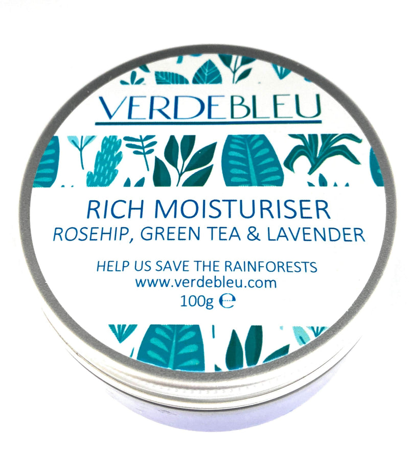 [Australia] - pH 5.5 Balanced, Natural - FACIAL MOISTURE CREAM - ROSEHIP, GREEN TEA & LAVENDER - 100 g by VERDEBLEU. Hydrating, Gentle for Sensitive Skin. We Donate 5% of Profit to Help Save Rainforests. 