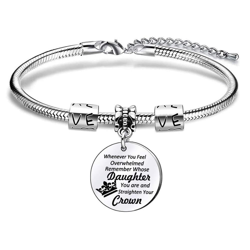 [Australia] - Daughter Gift,Silver Engraved Heart Shape Pendant Snake Bracelet For Women Lady Girl Adjustable, Daughter Jewellery 