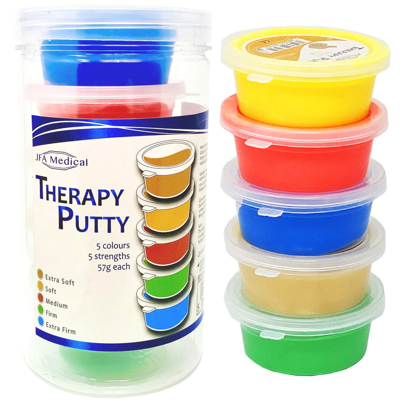 [Australia] - JFA Medical Therapy Exercise Putty 5 Strengths - Extra Soft, Soft, Medium, Firm, Extra Firm 57g Tubs 