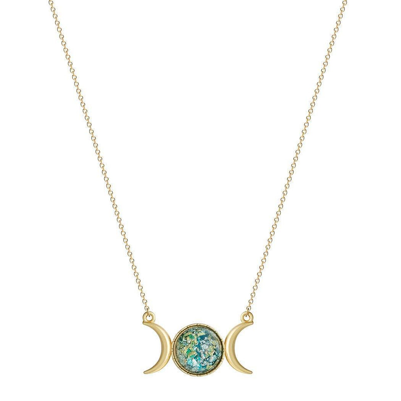 [Australia] - QIAMNI Triple Moon Goddess Wicca Pendant Necklace for Women Girls Opalite Pagan Gift Gold Silver Jewelry Adjustable Chain 45cm Pa891-g 