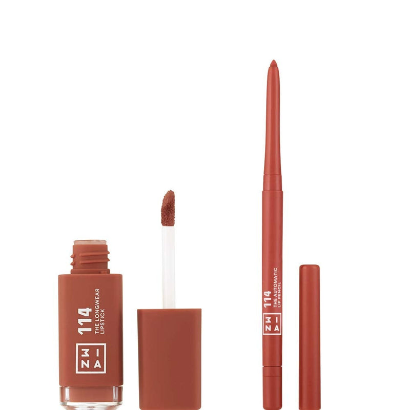 [Australia] - 3INA MAKEUP - Vegan - Cruelty free - Lipstick sets for women - Lip liner and lipstick set -Waterproof- Stay on liquid lipstick 24h - The Automatic Lip Pencil and The Longwear Lipstick 114 -Light Brown Light Brown 