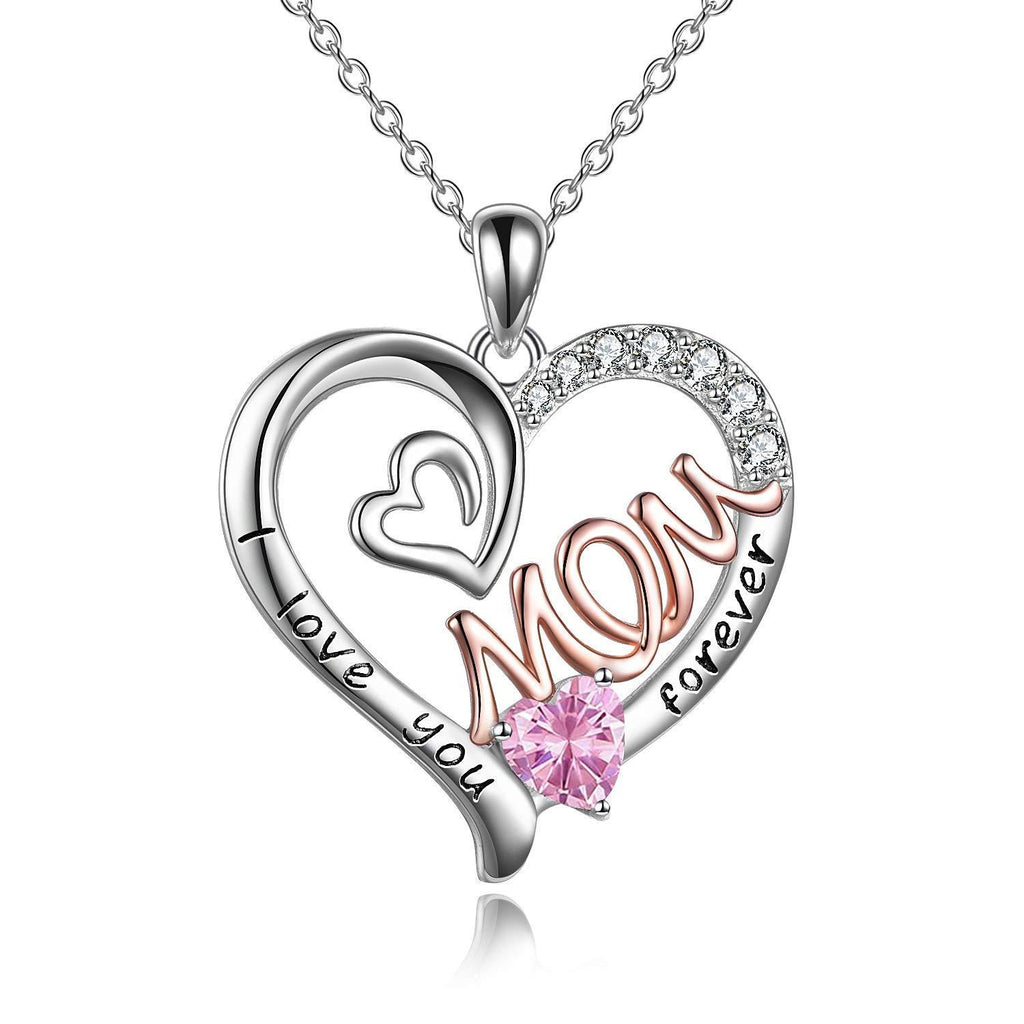 [Australia] - WINNICACA Mom Necklace S925 Sterling Silver Heart CZ Stone Love Mum Pendant Birthstone Jewellery for Women Mother Gifts October-birthday 
