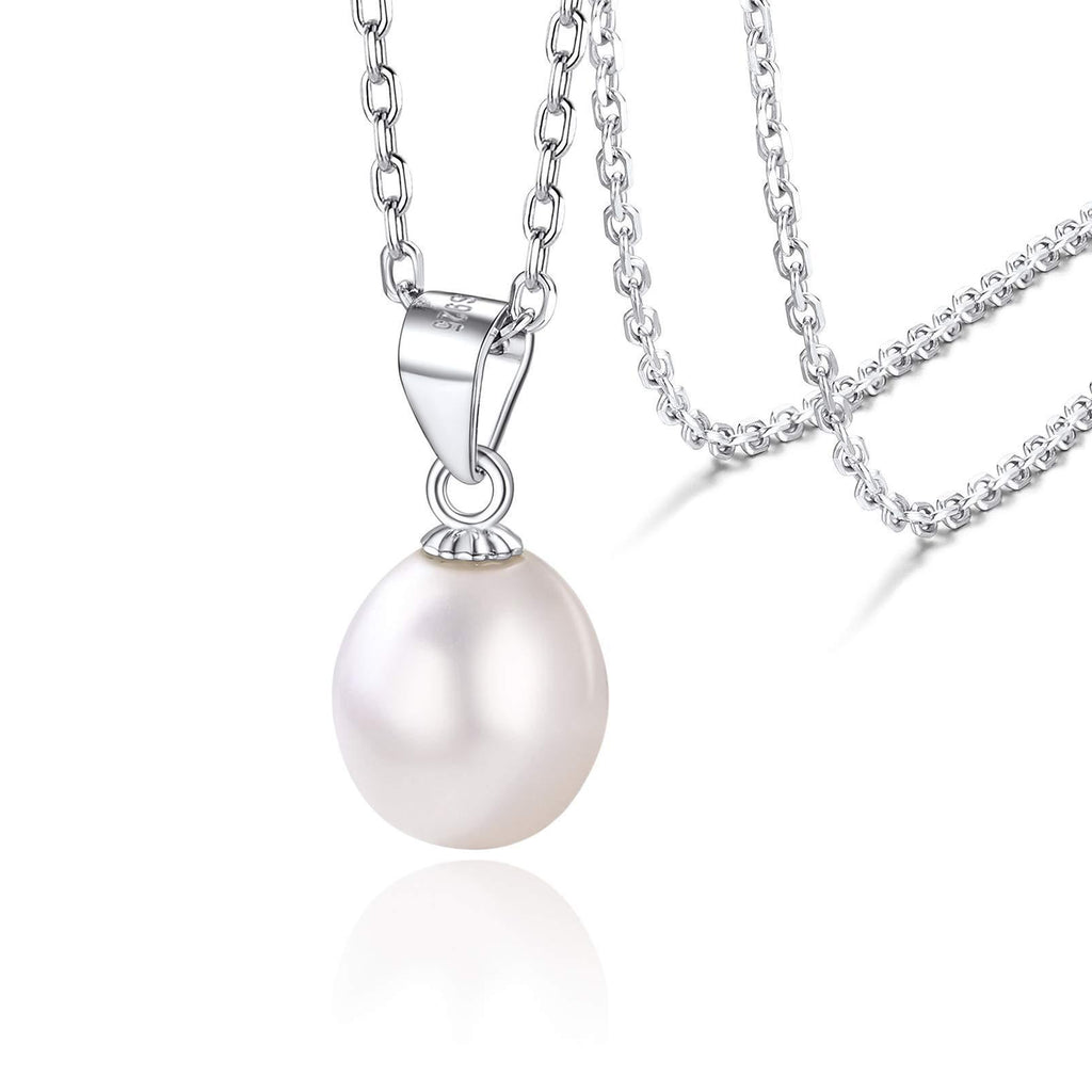 [Australia] - Silvora 9MM Freshwater Cultured Pearl Pendant Necklace Sterling Silver 20 in Rolo Neck Chain Jewelry for Women 