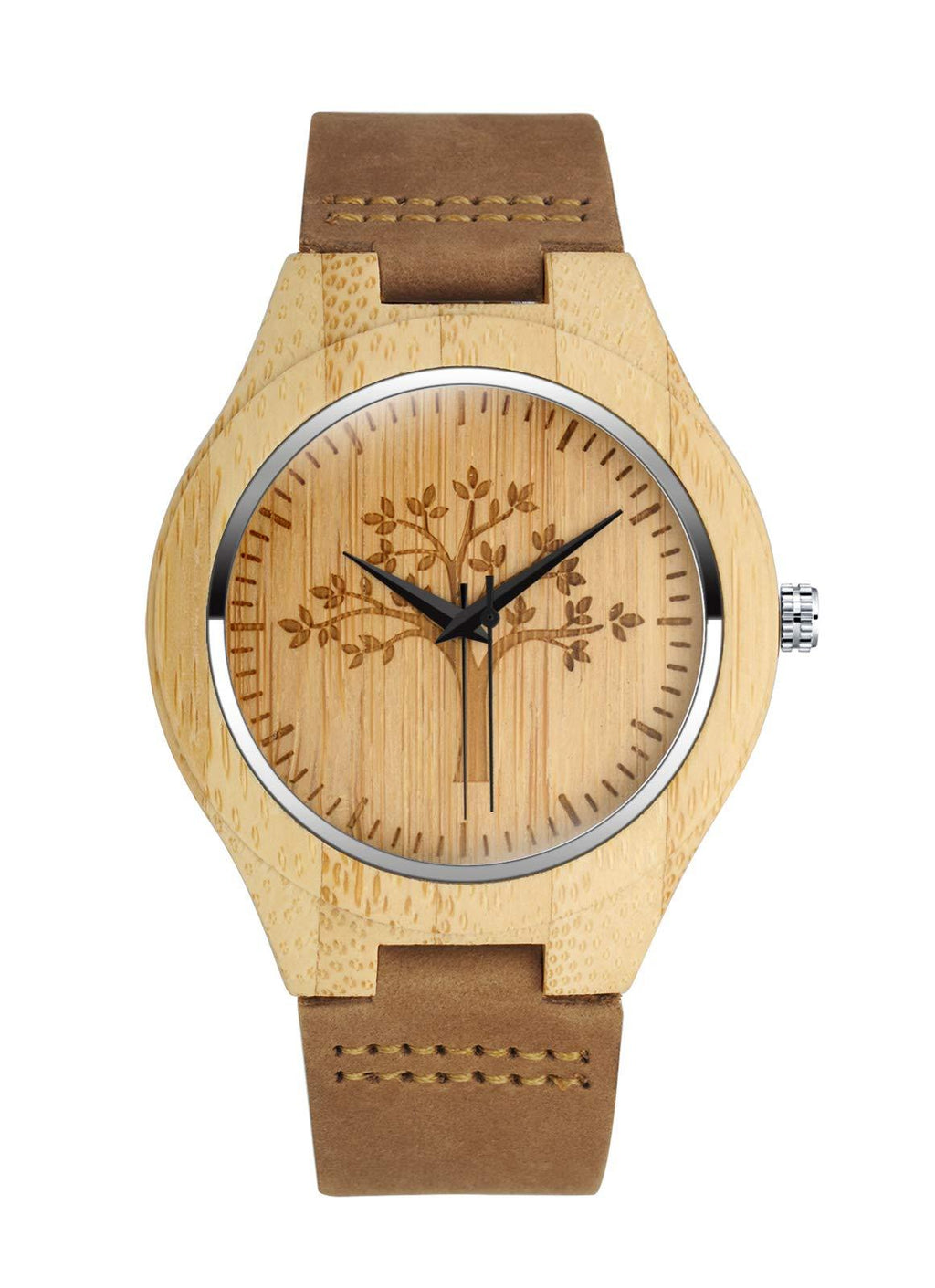 [Australia] - MicLee Men's Women's Wrist Watches, Women's Bamboo Wood Watch, Tree of Life Pattern Wooden Watch, with Leather Band, Natural Wood Quartz Watch, Decorative Casual Watch 