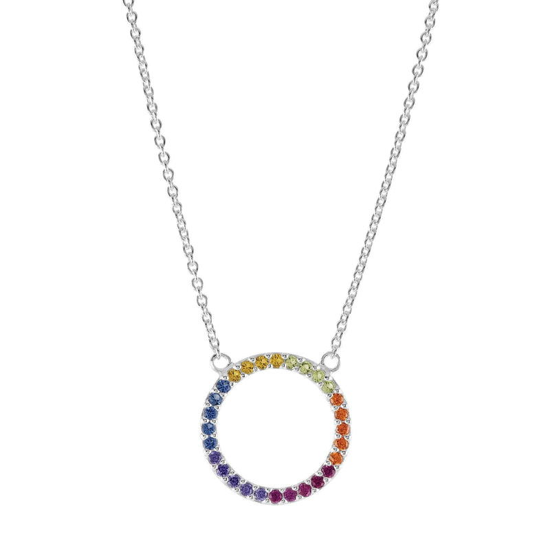 [Australia] - Dew Sterling Silver and Multicolour Cubic Zirconia Open Circle Necklet - 17.5 