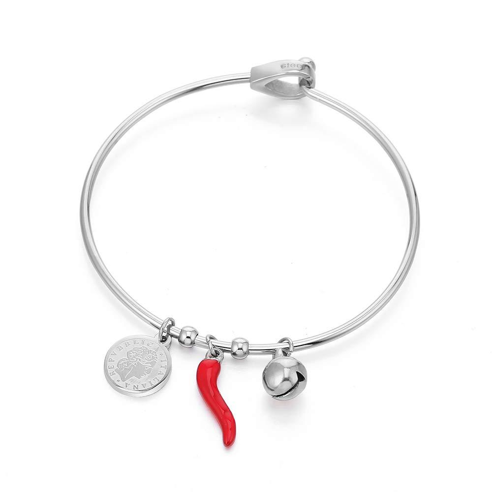 [Australia] - Ouran Coin/Chili/Bell Bangle Bracelet for Women, Charm Rose Gold and Silver Plated Stainless Steel Cuff Wrist Bracelet Best Gift for Friends 