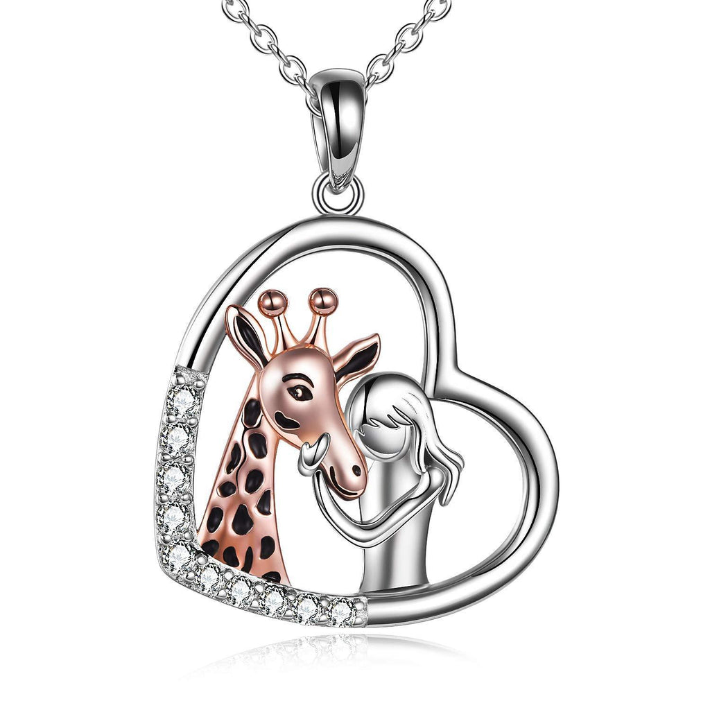 [Australia] - Girl with Giraffe Earrings Necklace Bracelet for Women Sterling Silver Giraffe Jewellery Gifts for Giraffe Lover Giraffe Necklace 