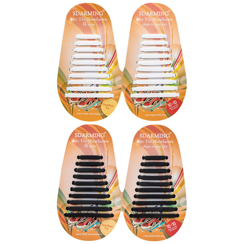[Australia] - SDARMING No Tie Shoe Laces for Kids and Adults,Elastic Silicone Shoe Laces for Trainers,Waterproof Elastic Tieless Running Shoe Laces Black&white 