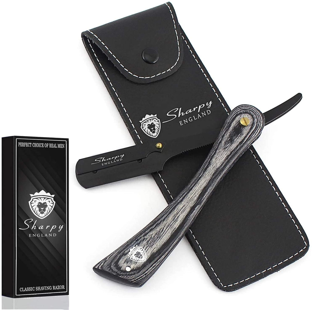 [Australia] - SHARPY® Cut Throat Razor Kit - Grey Wood Handle Straight Razor Men - Professional Barber Shaving Razor for Men - Moustache & Beard Razor Men Shaving Set 