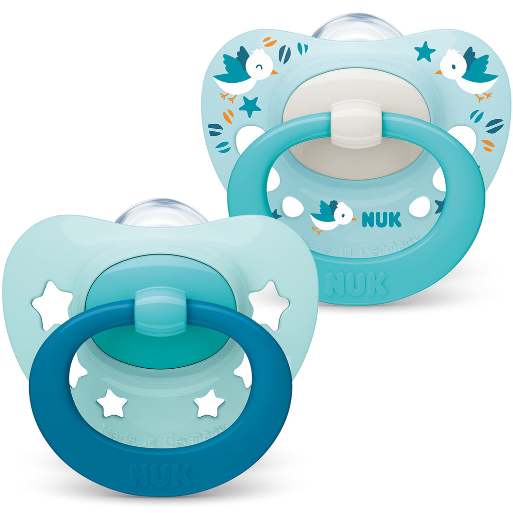 [Australia] - NUK Signature Baby Dummy | 0-6 months | BPA-Free Silicone Soothers | Blue Stars | 2 Count (Pack of 1) 0-6 Months (Pack of 2) 