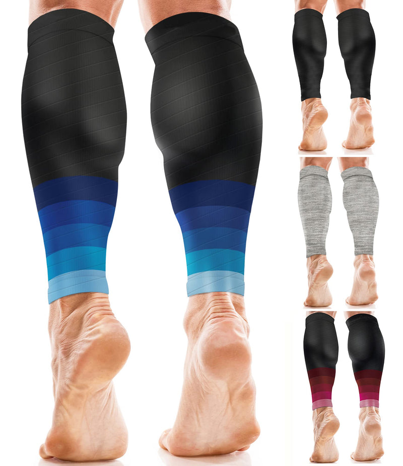 [Australia] - Calf Compression Sleeves for Men & Women - Shin Splints and Calf Support Brace - Compression Calf Guards - Leg Socks for Torn Muscle Cramps (Pair) L-XL Black W/Blue 