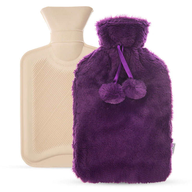 [Australia] - LIVIVO 2L Hot Water Bottle with Insulating Cover Featuring Decorative Pom-Poms - Keep Cosy and Warm (Purple) Purple 