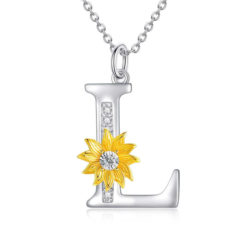[Australia] - Sunflower Initial Necklace Sterling Silver Letter Alphabet Pendant Necklace, Personalised Jewellery Birthday Gifts for Women Ladies Girls Her Letter L 