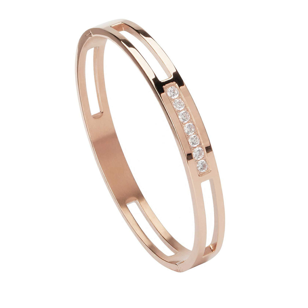 [Australia] - MILAKOO 6/8mm Gold/Silver Color Bangle Hollow Stainless Steel with Rhinestone Bracelets Rose Gold Width:6mm 