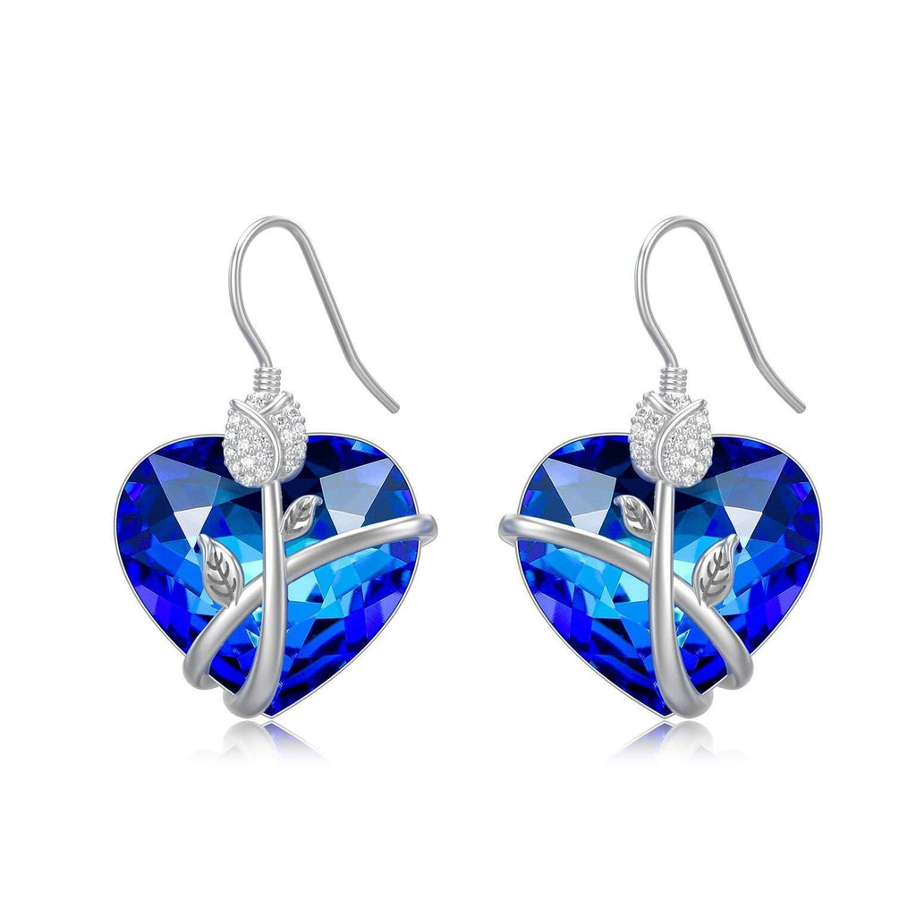[Australia] - Rose-Flower Earrings Sterling Silver Love Heart Dangle Drop Earrings, Birthday Wedding Anniversary Jewellery Gifts for Women Her Wife Mum Girlfriend 