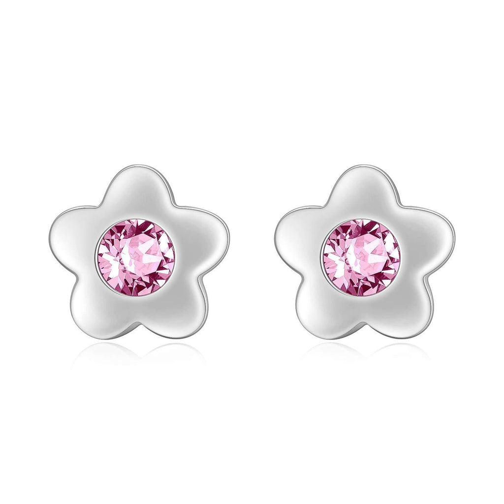 [Australia] - Girls Earrings for Kids Sterling Silver Flower Stud Earrings with Pink Crystals, Birthday Jewellery Gifts for Daughter 