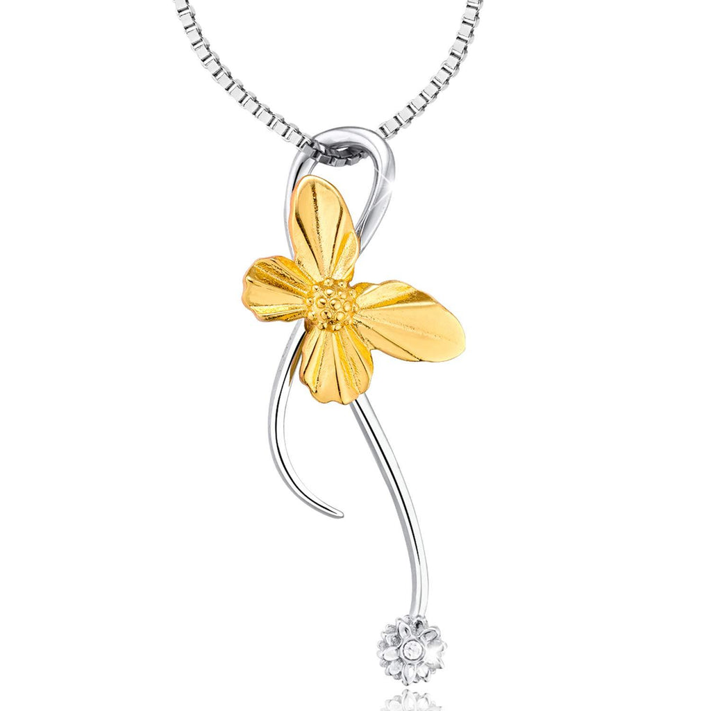 [Australia] - 925 Sterling Silver Necklace, Butterfly Necklace for Women Girls, Gold Plated Pendant with Cubic Zircon, Cute Animal Pendant, Jewellery for Women Girls, 18" Silver Chain (with Box Packaging) 