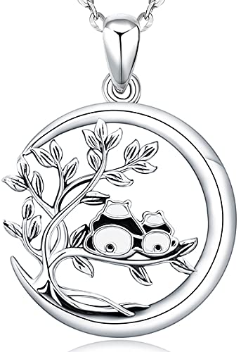 [Australia] - Panda Necklace Cute Animal Moon Panda Pendant Tree of Life Pendant 925 Sterling Silver Jewellery Lucky Panda Gift for Women with 18" Chain (with Box Packaging) 