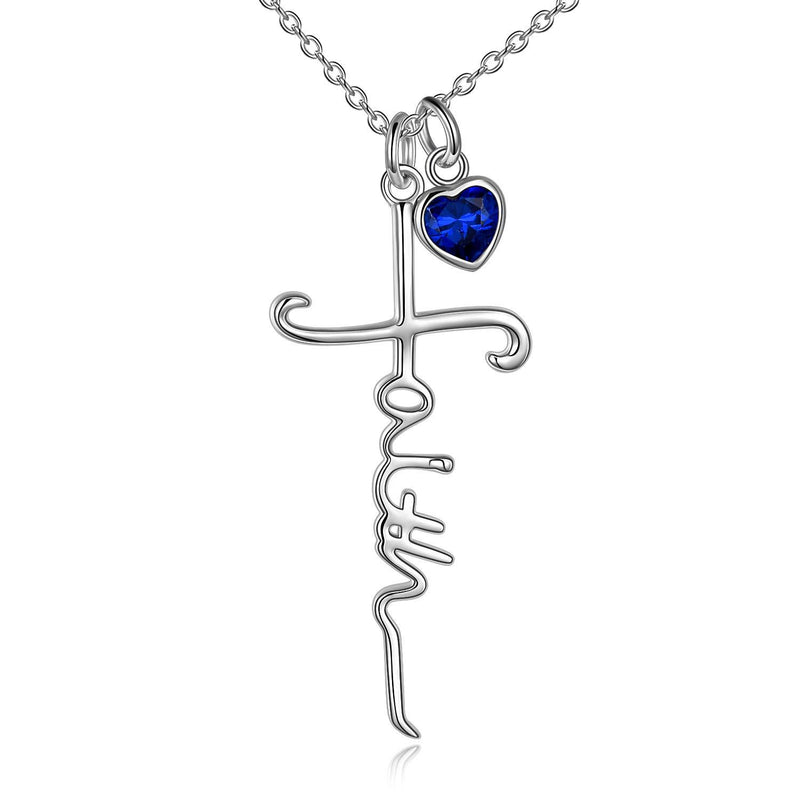 [Australia] - VENACOLY Faith Cross Pendant Necklace Sterling Silver with Simulated Birthstone Christian Jesus Jewelry Gifts for Women 09-september 