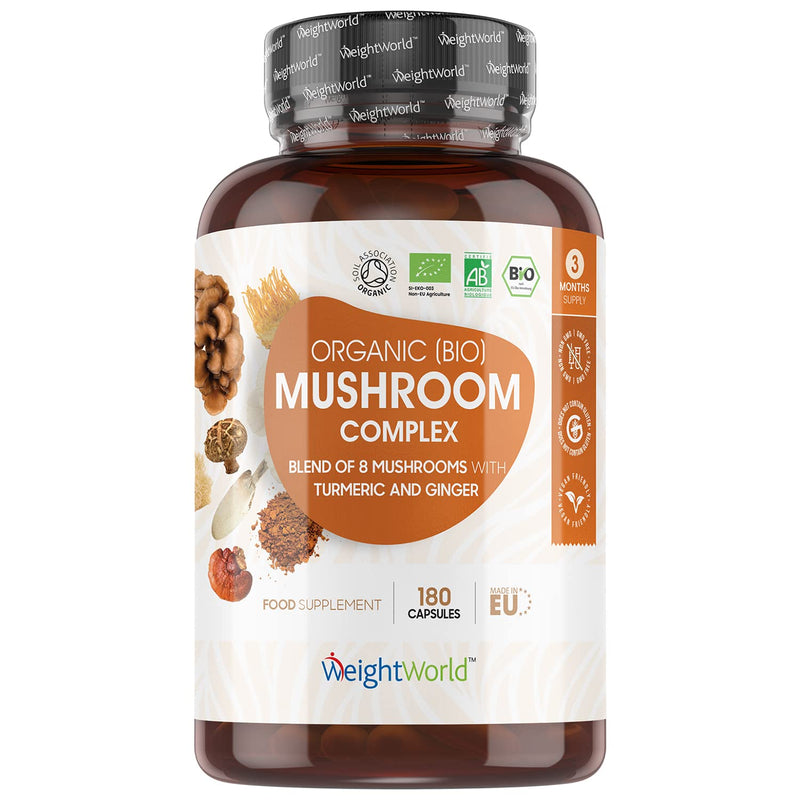 [Australia] - Organic Mushroom Complex 8 - 1000mg – 180 Vegan Mushroom Capsules - 8 Mushrooms Blend (Lion's Mane, Reishi, Chaga, Cordyceps, Shitake, Oyster, Maitake, Coprius) with Turmeric & Ginger – Non-GMO 
