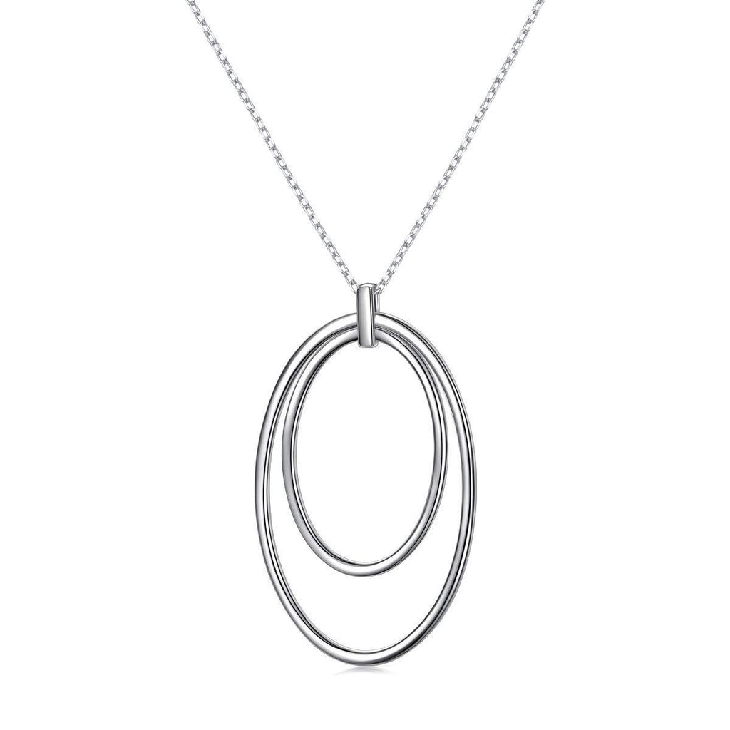 [Australia] - DAOCHONG 925 Sterling Silver Double Circle Pendant Necklace Long Chain Sweater Necklace for Women, 28” + 2” Cross Chain 