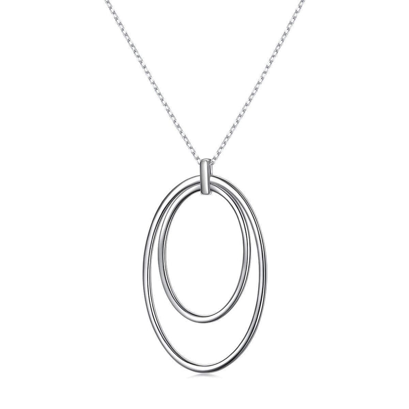 [Australia] - DAOCHONG 925 Sterling Silver Double Circle Pendant Necklace Long Chain Sweater Necklace for Women, 28” + 2” Cross Chain 