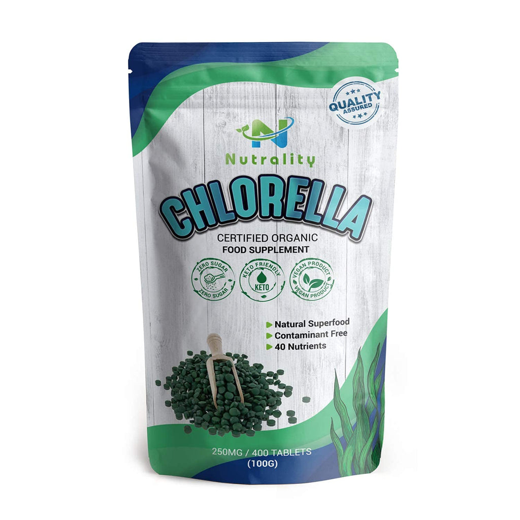 [Australia] - Nutrality Organic Contaminant-Free Chlorella Tablets from Taiwan, 250mg, 400 Count, 80 Days Supply, Natural Green Superfood and Immune Defense Booster Detoxifying Algae 