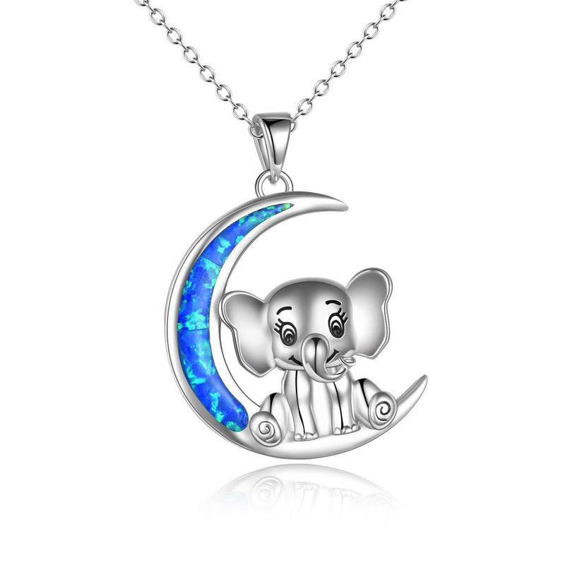 [Australia] - VONALA Elephant Necklace for Girls 925 Sterling Silver Created Opal Moon Cute Eelephant Jewelry Necklace for Teens Girls Birthday Gifts 
