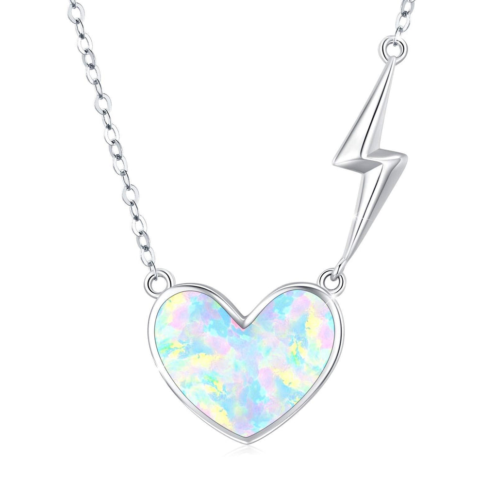 [Australia] - MEDWISE Love Heart Opal Necklace Synthetic Birthstone Jewellery 925 Sterling Silver Necklace Romantic Gifts for Girlfriend Lightning Ornaments Jewelry Clavicle Chain Sweater Chain for Wife 