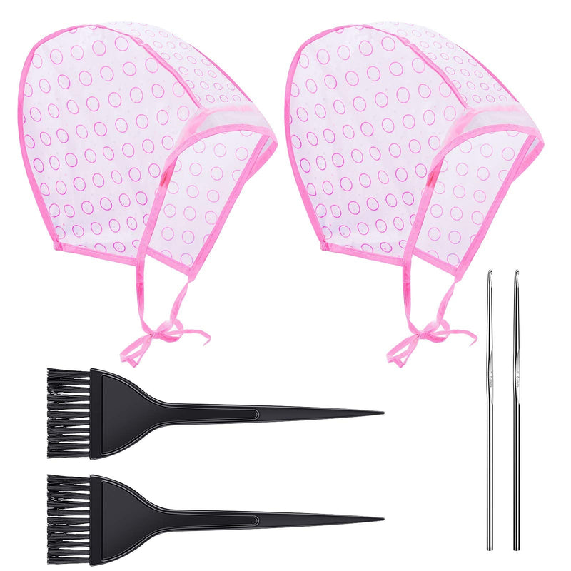 [Australia] - Hair Highlighting Cap Disposable Tipping Cap with hair colouring Brush and Hooks for Women Hair Dyeing (Pink) Pink 
