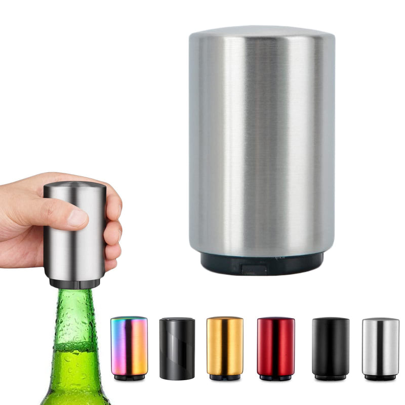 [Australia] - Magnetic Bottle Opener, Jiuhao Stainless Steel Push Down Automatic Beer Bottle Opener,Beer Gifts for Men,Kitchen Gadgets for Men(Silver) Silver 