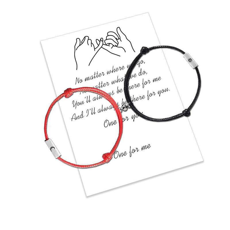 [Australia] - 2pcs Magnetic Mutual Attraction Matching Bracelets Couple Bracelets Handmade Rope Braided teens Boyfriend Girlfriend gift (red-black Magnetic Bracelets) 