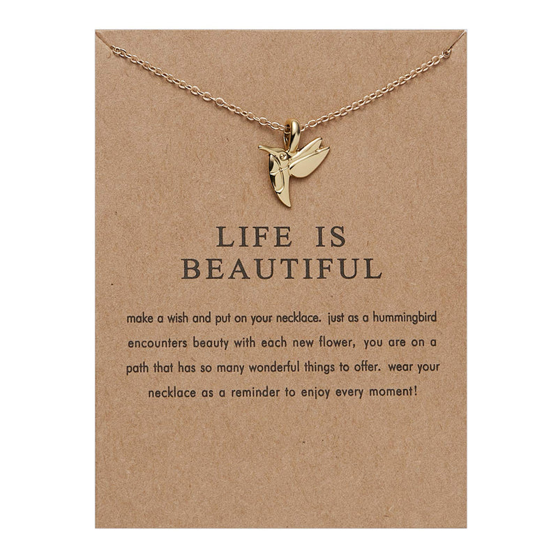 [Australia] - HMOOY Gold Sun Necklace Clavicle Chain Fashion Sunlight Sunshine Pendant Necklace with Message Card Friendship Dainty Choker Jewelry for Women Girl Hummingbird 