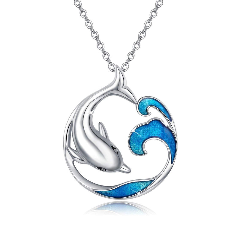 [Australia] - MEDWISE Dolphin Necklace for Women 925 Sterling Silver Blue Sea Wave Dolphin Pendant Jewellery Gifts for Mother Mum Daughter Teen 