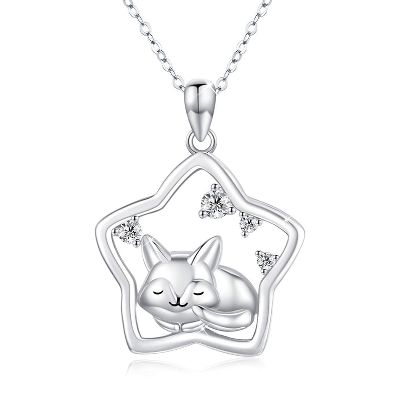 [Australia] - MEDWISE Fox Necklace 925 Sterling Silver Star Zirconia Pendant Lovely Animal Necklace Plated Silver Necklace Jewellery Gifts for Women Girls,The Little Prince, Little Fox Living on The Stars 