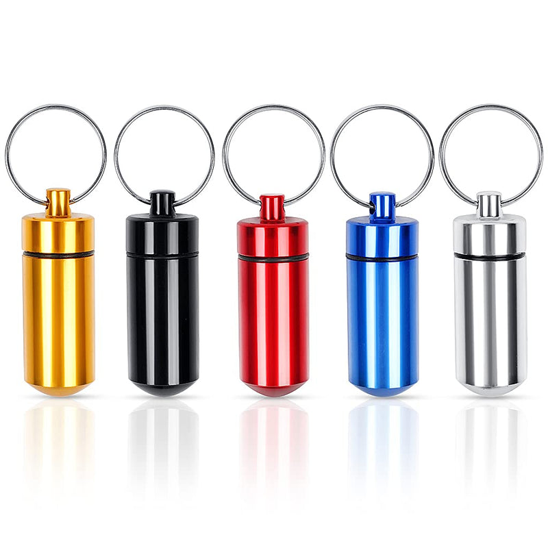 [Australia] - ZGTS 5PCS Waterproof Aluminum Pill Box Pocket Pill Case Portable Container Keychain Pill Holder Pill Container for Outdoor Travel Camping Multi Colors 