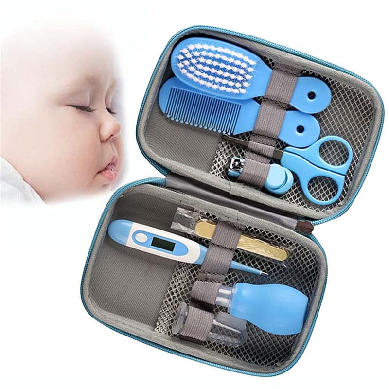 [Australia] - JasCherry 8 PCS Baby Healthcare Kit - Baby Grooming Kit Newborn Baby Care Accessories, Essential Baby Care Items for Travelling & Home Use-Ideal for Newborn, Infant, Toddler Girls & Boys (Blue) blue 