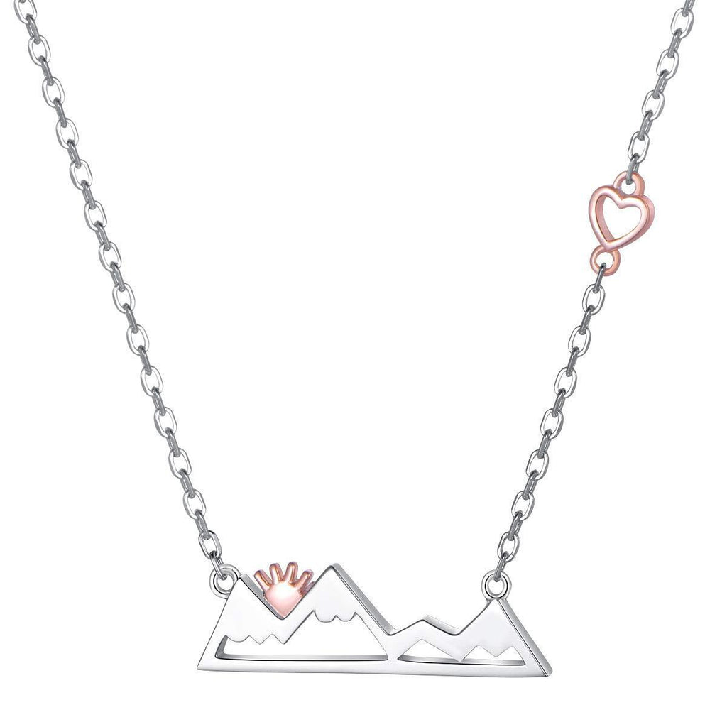 [Australia] - DAOCHONG 925 Sterling Silver Two Tone Heart Snowy Mountain Top Sun Raise Pendant Necklace Women Jewelry for Nature Enthusiasts Outdoor Lovers 