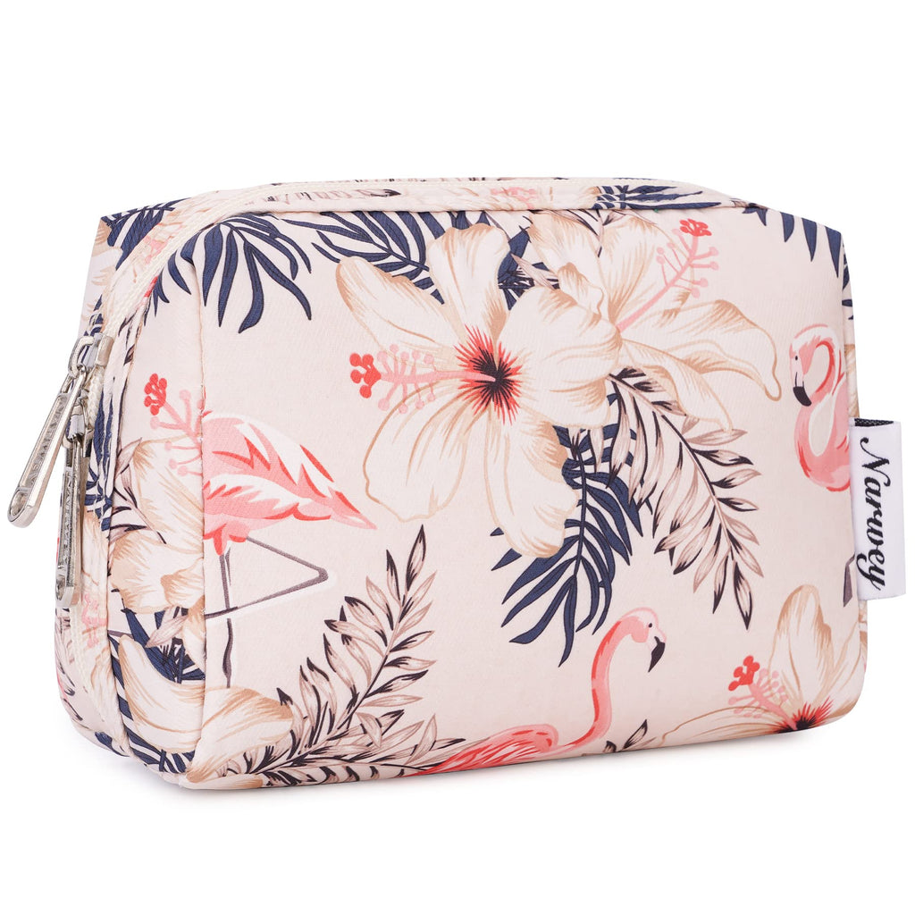 [Australia] - Small Makeup Bag for Purse Travel Makeup Pouch Mini Cosmetic Bag for Women Girls (Beige Flamingo, Small) Beige Flamingo S 